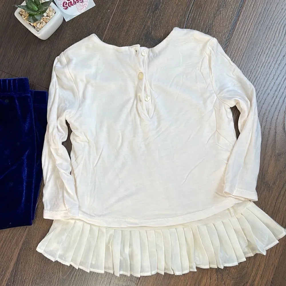 EUC Ralph Lauren Holiday Set Bottom Set Blue Velvet Leggings + Ivory Pleated Top